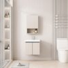 Pack Ensemble Meuble de Salle de Bain Suspendu Compact avec Armoire de Toilette Miroir et Niche Ouverte - 50 cm (Couleur Café au Lait / Nude)